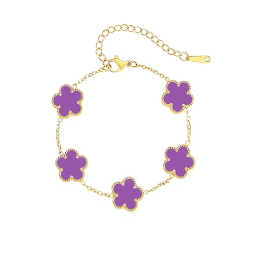 FLY FEI 18K Gold-Plated Four Leaf Clover Bracelet for Women Adjustable lucky Bracelet Jewelry Gift-Hypoallergenic Charm for Birthdays Wellness & Daily Wear(style01-Purple)