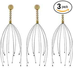 Kikkerland Manual Bokoma Hand Held Scalp Head Massager, Set of 3, Multicolor