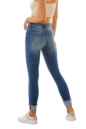 Kancan Women's High Rise Distressed Cuffed Ankle Skinny Jeans - KC72994