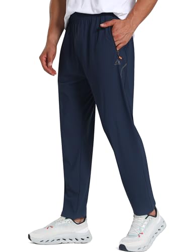 Lunturn Men's Stretch Athletic Fishing Pants Lightweight Cool-Touch Workout Joggers with Zipper Pockets Navy Blue