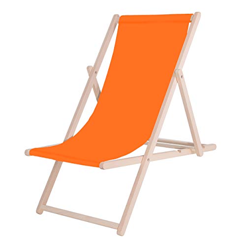SPRINGOS Chaise Longue Pliante en Bois Chaise Longue pour Jardin et Petit Balcon Système de sécurité 3 Positions Pliable Chaise Longue en Bois avec Tissu Textile