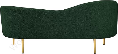 Image of Rosewood Luxury Curved Sofa in Premium Boucle Fabric | Solid Wood Structure | High Density Foam | Sturdy Golden Legs | Comfortable & Stylish Couch for Modern Living Room (Green, 2 Seater)