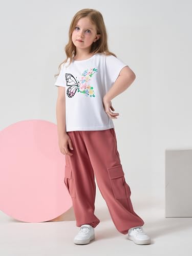 Image of Ayzozuy Kid Girl Clothes Outfits Figure Letter Graphic Tee Top + Flap Pocket Pants 2PC Clothing Set