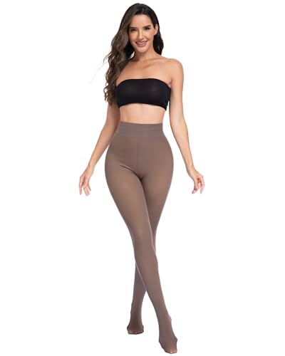 Image of CHRLEISURE Women's Fleece Lined Tights - Fake Sheer Warm Pantyhose Thick Winter Leggings