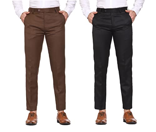 Image of MALENO Men Formal Trouser Regular Fit Solid | Soft and Breathable Pant Combo (Pack of 2)