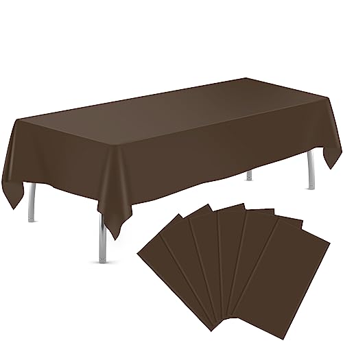 Image of tujol Brown 6 Pack Plastic Table Cloth 54 inch x 108 inch, Disposable Tablecloths Rectangle Table Cover, Plastic Tablecloths for Parties