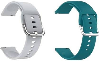 Valente 20mm Soft Silicone Buckle Watch Strap Compatible with Samsung Galaxy Watch 3 41mm,Galaxy 42mm,AmazeFit BIP,Lite,GTR(42mm)/RealMe Classic& Watches with 20mm Lugs(Pack of 2) (Grey & Teal)