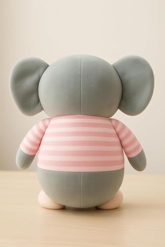 Image of Fun4you Plush Elephant Stuffed Animal Toy with Blue Striped T-Shirt, Soft Toy for Kids, Grey (Pink)