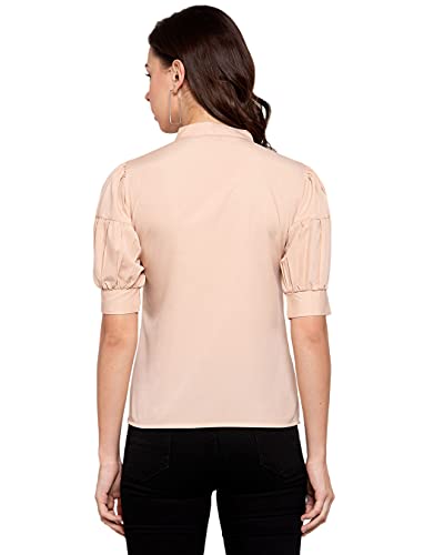 Image of Style Quotient Womens Black Solid Puff Sleeves Regular Top