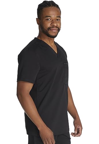 Dickies Scrub Top for Men with Zip Chest Pocket, Rib Knit, I.D. Badge at, 2-Way Stretch Durable & Breathable Fabric - DK865, Black - image 6
