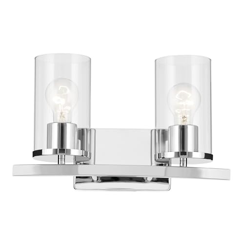 Image of Kichler Crosby 15.25 inch 2-Light Bathroom Vanity Light Fixture with Clear Glass in Chrome for Modern Powder Room, Wall Mount Over Mirror (15.25 inch x 8.75 inch), 45496CHCLR
