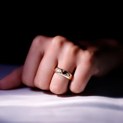 Moissanite Scatter Wedding Band for Women, Gemstone Anniversary Ring3