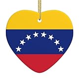 Adorno colgante de cerámica para árbol de Navidad, diseño de la bandera de Venezuela con cordón de metal perforado y chapado en oro