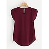 Milumia Womens Casual Round Neck Basic Pleated Top Shirt Curved Keyhole Back Blouse (Burgundy, Large, Cap Sleeve)