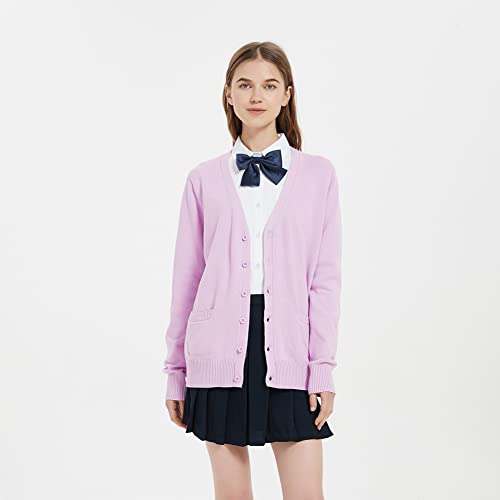Image of jinghuiyue Women's Cardigan School Uniform Sweater V Neck Button Down Knit Cardigans Coat with Pockets