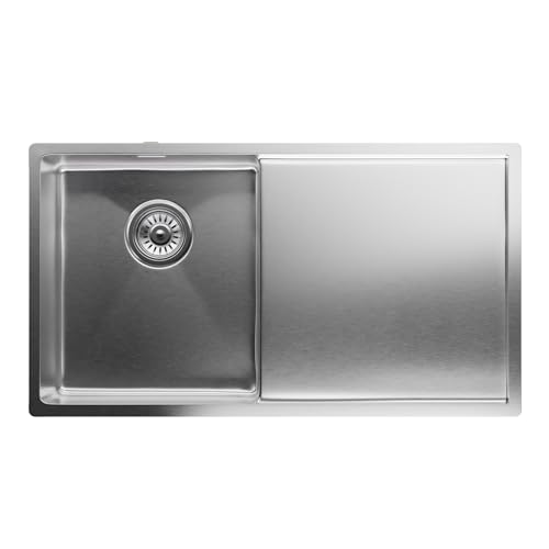 Klarstein évier de cuisine 1 bac avec égouttoir – acier inox 304, résistant aux rayures & à...
