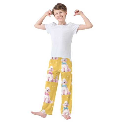 ZZXXB Cartoon Poodle Print Boys Long Pants Soft Trousers Elastic Waist Kids Lounge Bottoms with Pockets S-XL3