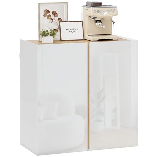 HOMCOM Buffet à Haute Brillance, Meuble de Rangement avec 2 Portes à Fermeture amortie et étagère réglable, Style Moderne, Buffet Salle à Manger, Cuisine...