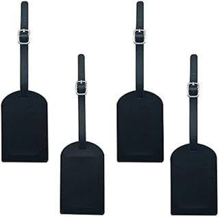 4PCS Luggage Tags Leather Black Baggage Tag ID Labels Personalised Luggage Label Holder Travel Tags Airplane Bag Tags Secure Luggage Tags Waterproof Suitcase Name and Address Tags for Men Women Cruise