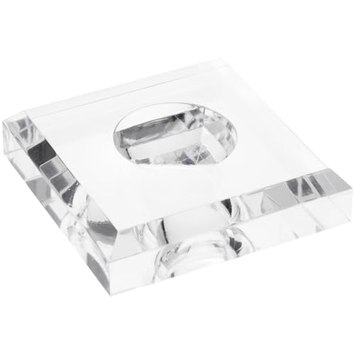 Plymor Clear Acrylic Square Display Base with Indented Circle to Hold Egg, Marble, Ball or Sphere, 3