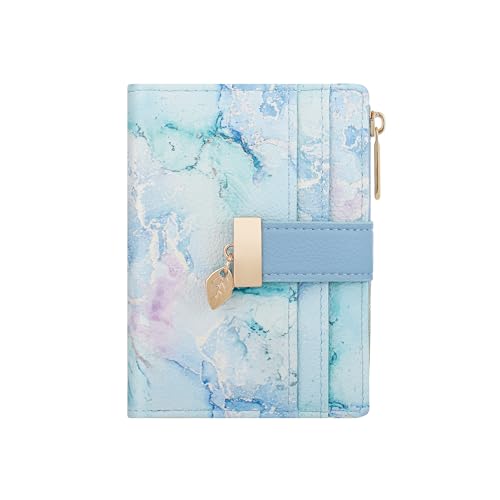 Image of Pomelo Best Wallet Women Bifold Leather Wallets for Women Credit Card Holder with ID Window Zipper Coin Pocket Cyan