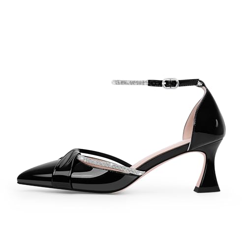 Women's Kitten Heel Rhinestone Ankle Strap Pumps Pointed Toe Sexy Dress Shoes2