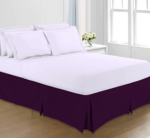 Sapphire Collection PLAIN DYED POLY COTTON PLEATED PLATFORM BASE VALANCE SHEETS (Double, Plum)