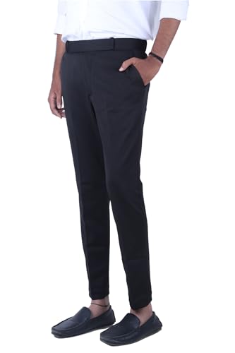 Image of Men's Solid Peanut Lycra Slim Fit Stretchable Casual Wear Comfortable Formal Trousers Pants Black