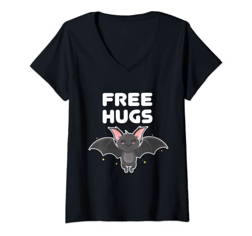 Mujer Historia de juego de simulación de Halloween de Bat Hugs Kawaii Chiroptera gratis Camiseta Cuello V