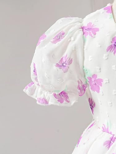 Image of Buy & Try Girls Silk Party Dress, Floral Printed Knee Length Frock with Short Sleeves, Comfortable Fit & Zipper Closure, Elegant Birthday, Wedding, Festival & Special Occasion Wear for Kids