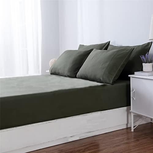 Ruccit Double Fitted Sheet Army Green Deep Pocket Fitted Sheet Double Bed 16"(41cm) Deep Fit All-around Elastic Fitted Sheet Only Brushed Microfiber Bed Sheet,Fade-resistant,Soft,Easy-care