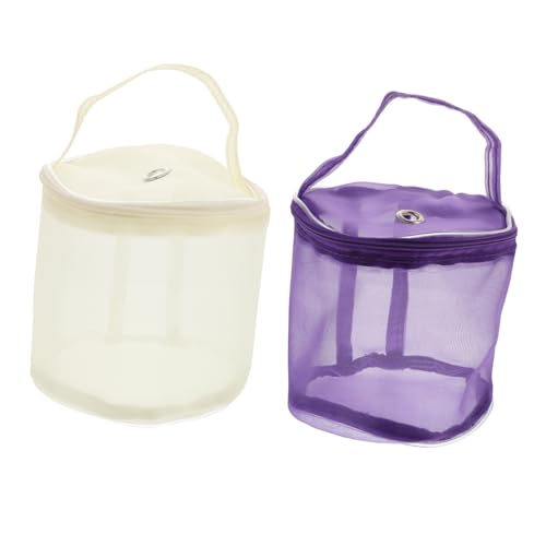 Image of 2Pcs Mesh Yarn Storage Bags - Portable Nylon Yarn Balls Organizer for Knitting and Crochet Projects - Purple and Magenta