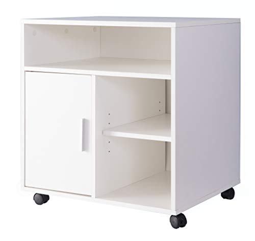 Image of Basicwise Printer Kitchen Office Storage Stand with Casters, White (QI003556.W)