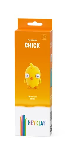 Image of HEY CLAY Modelling Air-Dry Clay with Fun Interactive App - Non-Toxic, Non-Stick Modeling Clay Crafts Set for Kids Ages 3 to 8-3 cans (Farm Birds: Chick)