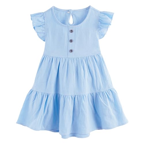 Miipat Vestidos Bebés Niña Verano Arrugado Sin Mangas Ropa Bebe Niña Fiesta en la Playa Vestido para Niña Azul Cielo 100 2 3 Años