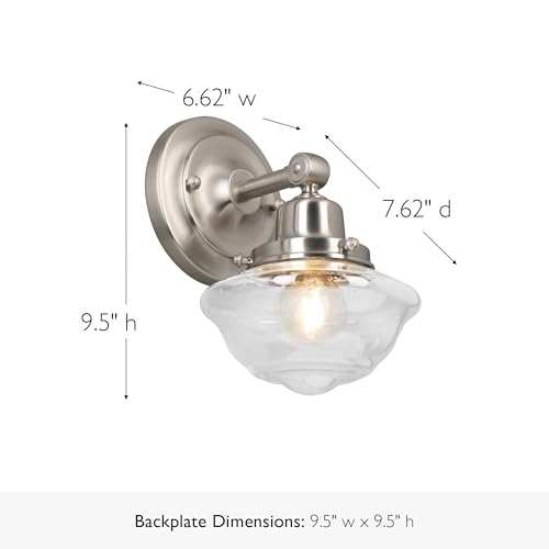 Image of Design House Vintage-Inspired Schoolhouse Wall Sconce, 6.625 in x 7.625 in x 9.5 in, Satin Nickel, Clear Seeded Glass Shade, 589127-SN