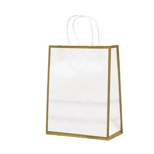 Sac en papier avec poignée blanc 21x11x27cm à bords dorés pour traiteur et commerce | Lot de 50