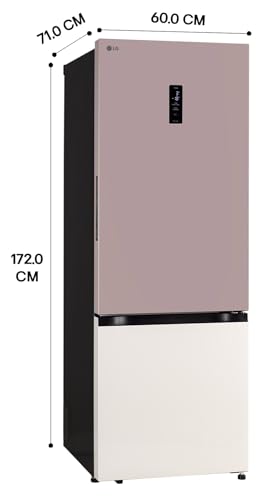Image of LG 340 L, 2 Star,Frost Free, Smart Inverter, Double Door Bottom Freezer Refrigerator with Wi-Fi Convertible, DoorCooling+ (GLB3426BFPT,Pink Tango, Express Freeze, Full Wine Rack, 2026 Model)