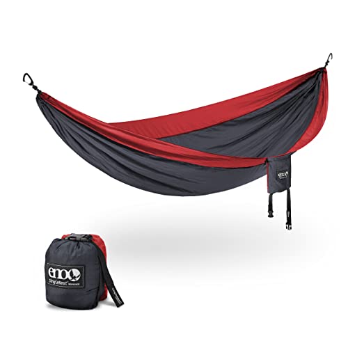 ENO SingleNest Hammock - Lightweight, 1 Person Portable Hammock - for Camping, Hiking, Backpacking, Travel, a Festival, or The Beach - Charcoal/Red