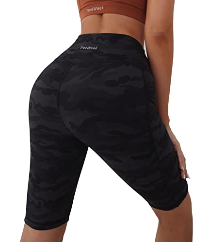 Treeweek Yoga Workout Capris With Pockets For Women High Waisted Tummy Control Butt Lifting Short Tights Light Weight Exercise Biker Cycling Pants (Grey Camouflage,L) #TOP1