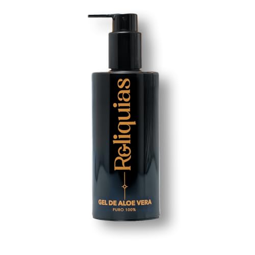Reliquias Aloe Vera Gel 100% Puro, Natural y Sin Agua | Hidratante y Calmante After Sun para Piel y Cabello, Rico en Vitaminas y Minerales | Loción en Envase Cristal Violeta Biofotónico, 200 ml.