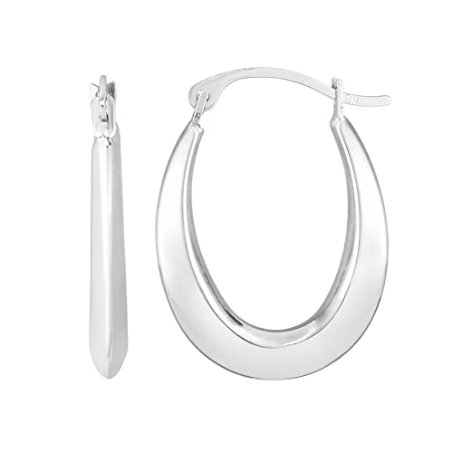 Ritastephens 10K White Gold Oval Light Weight Hoop Earring2
