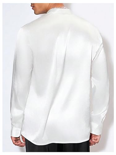Floerns Men's Wedding Long Sleeve V Neck Shirts Shiny Satin Prom Party Club Shirts2