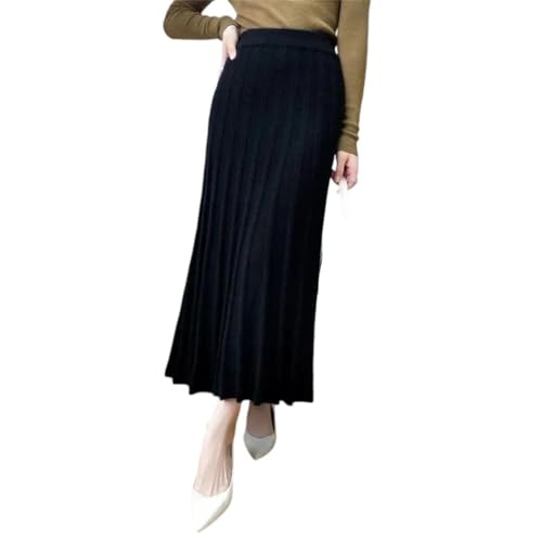 Solid Wool Mid-Length Knitted Skirt Women High Waist A- Line Skirt Large Flounce Um