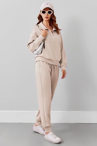Image of PINSPARK 2 Piece Sets for Women 2025 Fall Travel Outfits Long Sleeve Tracksuit Joggers Sets Half Zip Sweatsuit Matching Set