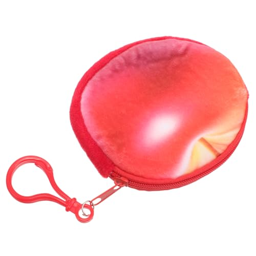WOFASHPURET Red Mini Coin Purse Cartoon Pouch for Women Girls Plush Fuzzy Zipper Wallet Keych