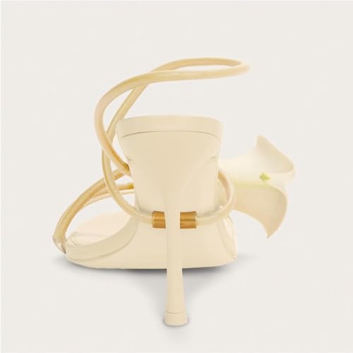 Image of Flower Heels for Women Calla Lily Strappy Slip On Open Toe Wrap Around Floral Stiletto Sandals High Heel Party Dressy Sandals