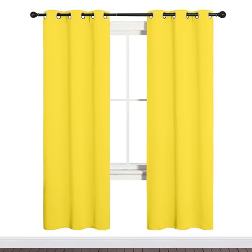 Image of NICETOWN Bedroom Curtain Panels Draperies, Thermal Insulated Solid Grommet Curtains /Drapes (Bright Yellow, 1 Pair, 34 by 72-inch)