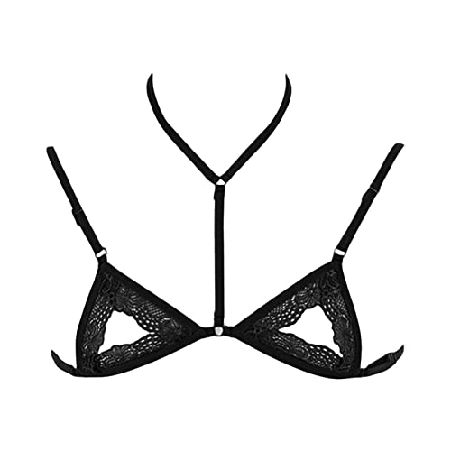 Men's Sissy Halter Strappy Bra Lace Sheer Crossdressing Bralette See Through Cage Tops Underwear Lingerie (Black 2,X-Large)