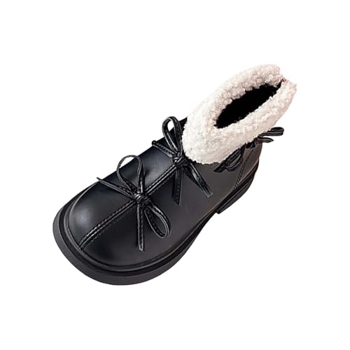Kids Girls Winter Fleece Ankle Boots Fashion Cute Bowknot PU Leather She𝗿pa Soft Warm Faux 𝗙𝐮𝗿 Cold Day Shoes